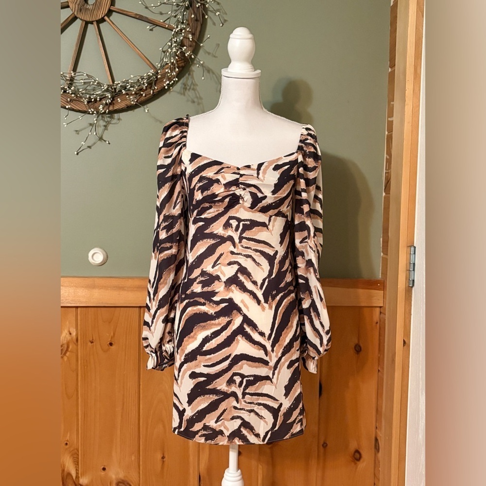 Boohoo Black and Cream Zebra Print Long Sleeve Dress